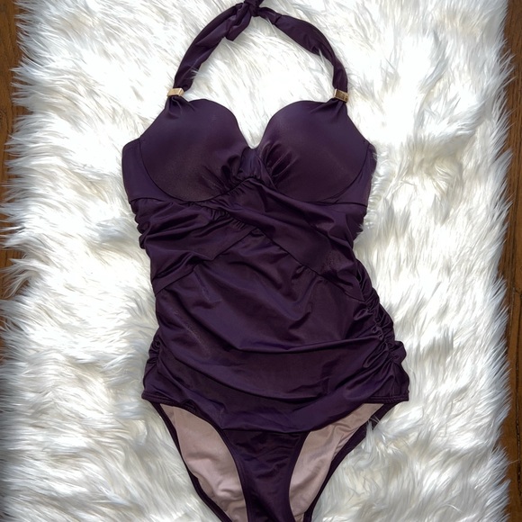 Victoria Secret Unforgettable purple/Plum one piece ruched halter size 34A - Picture 2 of 7